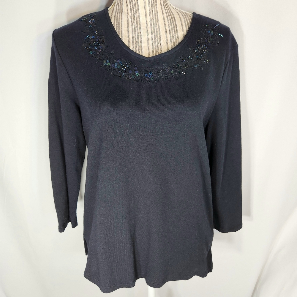 Birch Hill Black w/ Iridescent Sequins Long Sleeved Top Size Medium
